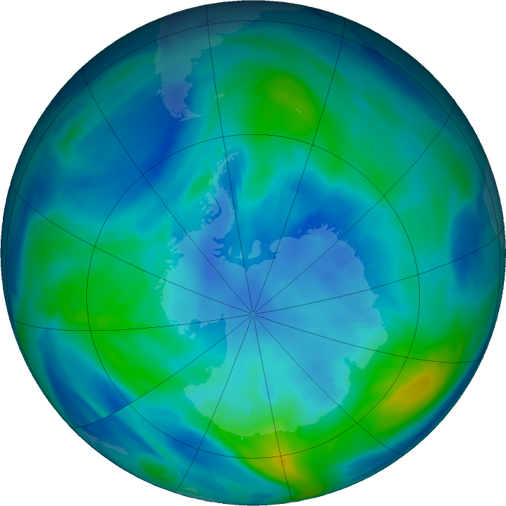 Antarctic ozone map for 19 April 2019